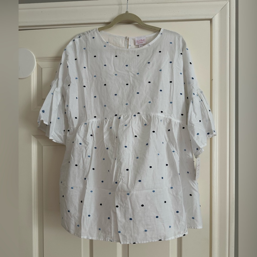 Isabel Maternity by Ingrid & Isabel White Polka Dot Blouse
